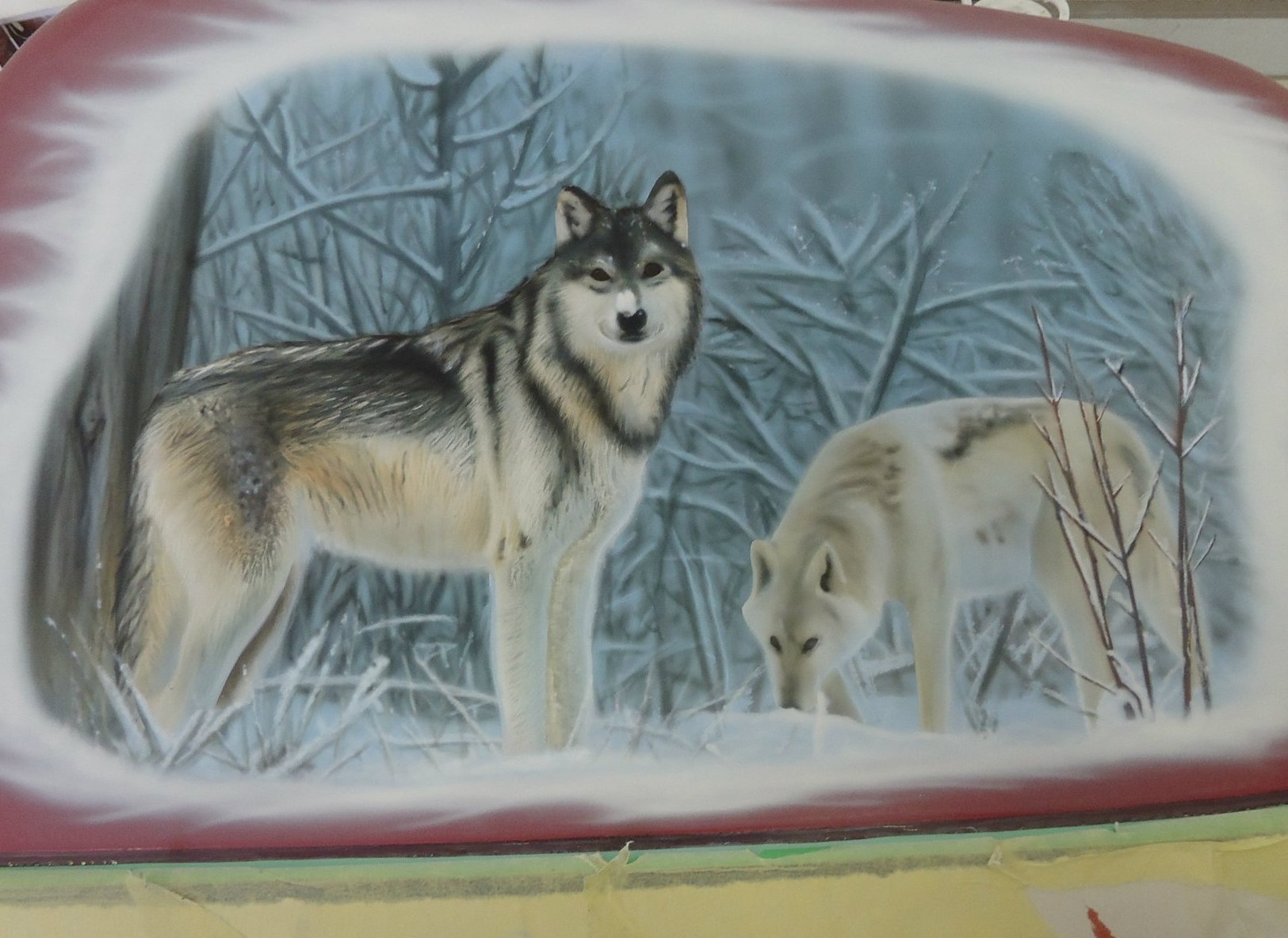 Airbrushed Painting of a Honda Pan-European Motorbike with custom design of a wolf side pannier close up